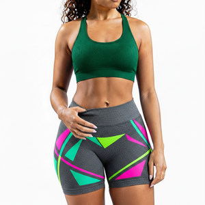 Conjunto Deportivo para Mujer, Top Deportivo y Pantalones Cortos de Cintura Alta, Color Sólido, Sin Costuras, Ropa Deportiva para Yoga, 2 Piezas, Elástico en 4 Direcciones - Product Image 4