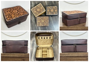 Large Capacity Multi-Functional Storage Jewelry Box New Style Custom Hand <b>Tooled</b> Cow <b>Leather</b> Storage for Necklace Ring Earrings - Product Image 3