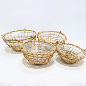 Paniers suspendus en jacinthe d'eau, ronds, faits à la main, en fibres naturelles, supports pour plantes pour une utilisation intérieure et extérieure - Product Image 3