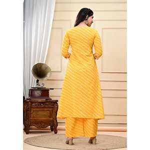 Conjunto Formal de Salwar Kameez Anarkali de Rayón Estampado Amarillo para Mujer con Kurta y Palazzo para Fiesta, Ropa India y Pakistaní - Product Image 2