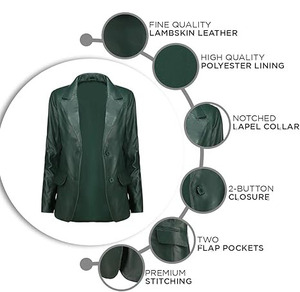 Wholesale High Quality Women's <b>Jackets</b> Green <b>Leather</b> <b>Blazer</b> Women OEM Genuine <b>Leather</b> Casual Coat Long Sleeves Custom Logo Color - Product Image 6