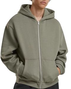 เสื้อฮู้ดซิปผ้าฝ้ายแท้ 100% สกรีนโลโก้ตามสั่ง สำหรับผู้ชาย ฤดูหนาว ซิปสีเงิน ผ้าฟลีซย้อมสีพื้น คุณภาพสูง สีตามสั่ง - Product Image 1