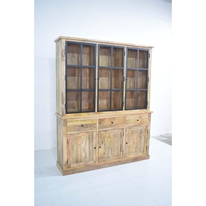 Almacenamiento de exhibición de puerta de vidrio de madera de mango sólido, gabinete de sala de estar Industrial Vintage, escaparate de exhibición de Buffet europeo - Product Image 1