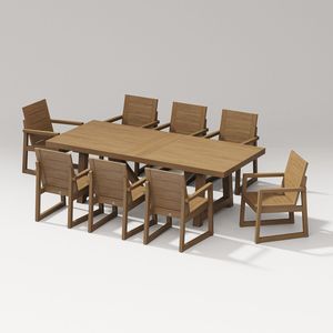 Ensemble de salle à manger d'extérieur en teck massif de qualité supérieure, table rectangulaire de patio avec 8 chaises à base de traîneau - Product Image 1
