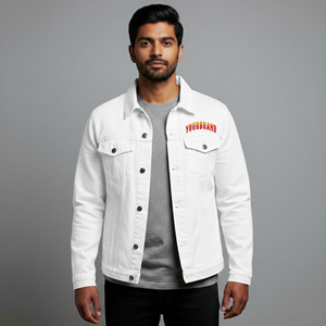 2026 New Arrived Blue Denim <b>Jacket</b> <b>Long</b> sleeve custom embroidered logo Streetwear Turn down Collar Fashionable man Denim <b>Jacket</b> - Product Image 4