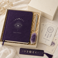 Carnet de notes spirituel LABON personnalisé à couverture rigide, avec intérieur violet, motif phases de lune et troisième œil, et détails argentés, pour la réflexion sur les rêves