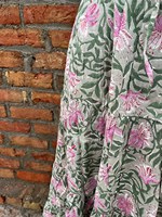 Jupe florale décontractée en coton non tissé 120g pour femme, longueur cheville, taille élastique, respirante et écologique, imprimée à la main