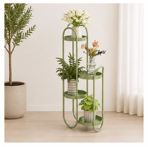 Mesa Auxiliar Metálica de 3 Niveles y Soporte para Plantas, Mesa Redonda Multifuncional para Interiores con Estante de Almacenamiento para Sala de Estar y Dormitorio - Product Image 4