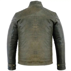 Men's Genuine <b>Leather</b> Moto <b>Jacket</b> Stand Collar Zipper Closure Solid Color Autumn Wear - Product Image 4