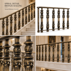 Rampe d'escalier en bronze à accent spirale pour hôtels de luxe, villas, escaliers et intérieurs architecturaux classiques - Product Image 5