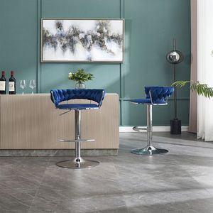 Set of 2 Swivel Height <b>Adjustable</b> Bar <b>Stools</b> with Chrome Footrest Base Velvet + Chrome Leg Simple Design + Mechanical Lifting - Product Image 2