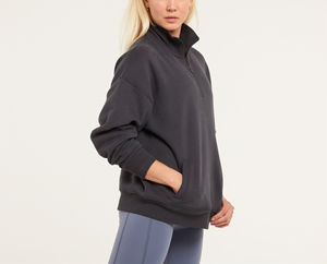Sweat-shirts et sweats à capuche pour femmes de haute qualité, fabriqués sur mesure, demi-zip, manches longues, broderie, polaire, prix de gros direct usine - Product Image 2