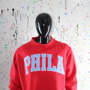 PHILA RED <b>Mock</b> <b>Neck</b> Sweatshirt 100% Navy Blue Applique Embroidery wide <b>neck</b> Sweatshirt Finer Threads - Product Image 5