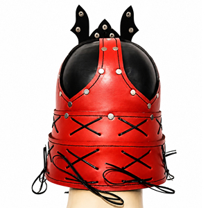Casco de Dragón Samurai Japonés Hecho a Mano en Cuero Rojo con Patrón de Cruz, Accesorio de Moda para Disfraces de Cosplay y Fiestas de Halloween - Product Image 6