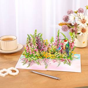 Carte pop-up 3D Jardin de fleurs sauvages et colibris, carte de vœux florale faite à la main - Product Image 2