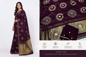 Sari indien en gros pour mariage, en Georgette couleur vin, brodé, tenue traditionnelle pour femme, robe de mariée de créateur avec chemisier - Product Image 3
