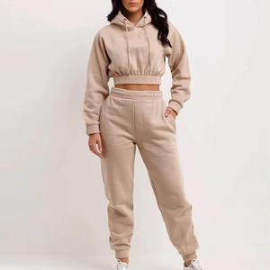 Latest Oem New Trending Zip up <b>Jacket</b> Custom logo Vintage Sun Faded Blank Sweatpants Two Piece Crop pink Hoodie Set for Women - Product Image 4