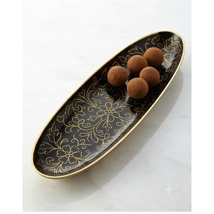 ถาดเสิร์ฟรูปวงรีสีดำหรูหรา ลายดอกไม้สีทองเคลือบเงา สำหรับใช้ในบ้าน - Product Image 6
