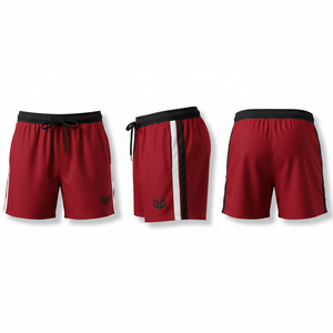 Men's Navy Blue Sport <b>Shorts</b> With Orange <b>White</b> Side Stripe Drawstring Waist Quick Dry Athletic Wear - Product Image 3