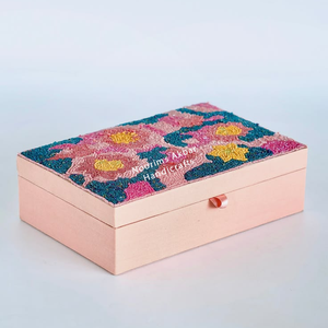 Caja de Joyería con Cuentas Rosa Pastel, Caja de Almacenamiento de MDF con Cuentas de Vidrio Florales, Caja de Regalo Hecha a Mano, Suministro al por Mayor de Fábrica - Product Image 2