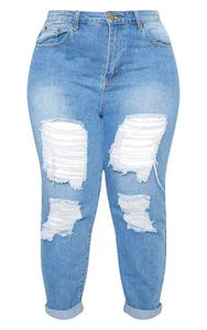 Jeans Azules Desgastados de Cintura Alta para Mujer, Corte Holgado, Cinco Bolsillos, Estilo Casual, Cierre de Botones - Product Image 3