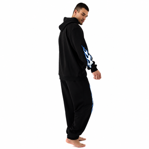 Conjunto Deportivo con Estampado de Llamas Negras, Sudadera con Capucha y Pantalones Largos con Bolsillos Laterales, Estilo Casual de Otoño - Product Image 2