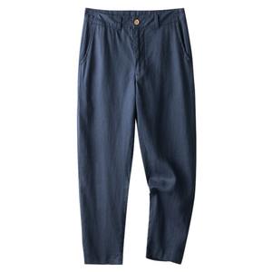 Pantalon en lin plissé beige pour homme – Pantalon décontracté 100 % lin longueur cheville - Product Image 3