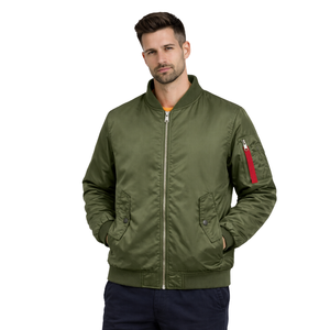 Chaqueta bomber verde oliva para hombre, ligera, con cremallera, informal, estilo streetwear. - Product Image 1