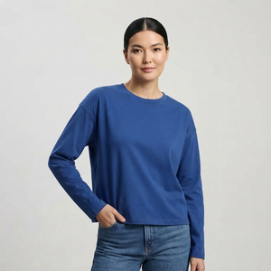 T-shirt à manches longues coupe ample personnalisé OEM, col rond, t-shirt surdimensionné, 100% coton, séchage rapide, coupe ample, t-shirt de jogging pour femmes - Product Image 1