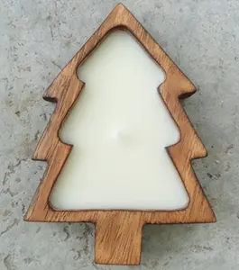 Contenedor de cera para velas con forma de árbol de Navidad, marco de madera decorativo, soporte para velas de soja para decoración festiva del hogar, altura 17 cm. - Product Image 1