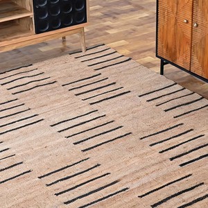 Solid Beige Black Striped Jute Area <b>Rug</b> Handwoven Neutral <b>Boho</b> Farmhouse Carpet Woven Living Room Bedroom Entryway Floor Decor - Product Image 1