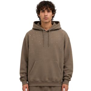 Sweat à capuche oversize en polaire taupe pour homme, motif étoile en strass, en coton épais, style streetwear, décontracté, hiver, OEM - Product Image 1