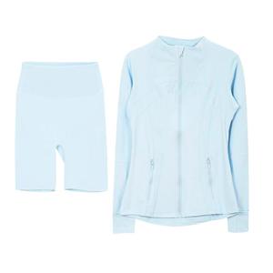 Ensemble de yoga et de fitness pour femmes professionnelles, haut à manches longues à col montant et short extensible, tenue de sport - Product Image 5
