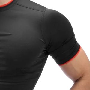 Men's <b>Black</b> Slim Fit Crew Neck Short Sleeve T Shirt with Red Trim <b>Plain</b> Casual Tee - Product Image 3
