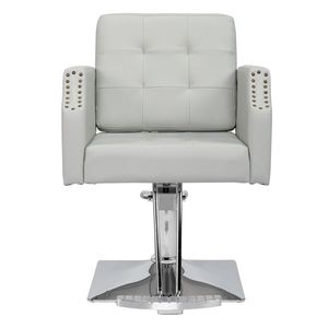Fauteuil de Barbier en Alliage d'Aluminium et Cuir PVC Gris 150 kg avec Pompe à Huile Haute Pression, Châssis Carré, Pédale à Rivets, Durable et Confortable - Product Image 1