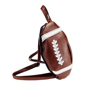 Leather Football Shaped Backpack Unique Sports Theme <b>Bag</b> With Adjustable Straps Stylish Casual And Travel <b>Bag</b> - Product Image 1