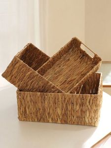 Natural Rattan Eco-Friendly Storage <b>Baskets</b> <b>Square</b> Handles Flexible Design Rustic Multi-Purpose Neatening Decorative Home - Product Image 1