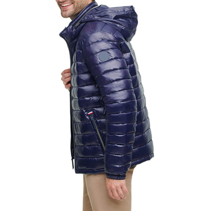 Men's <b>Navy</b> <b>Blue</b> Puffer <b>Jacket</b> Stand Collar Zipper Closure Windproof Casual Winter Solid Color Polyester Down Filled Regular - Product Image 3