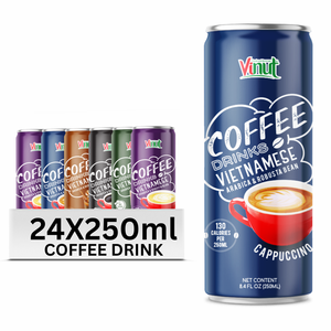 กาแฟคาปูชิโน่ อาราบิก้าและโรบัสต้า 250 มล., ไม่ใช่พืช GMO, ปราศจากนม, ปราศจากกลูเตน, ผู้ผลิตเครื่องดื่มแบบ OEM ODM รับผลิตแบรนด์ส่วนตัว - Product Image 1