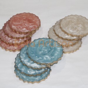 Posavasos de Resina con Aspecto de Ágata y Borde Dorado, Personalizados, Redondos, Estilo Clásico, Resistentes al Calor, para Mesa de Hogar, Venta al Por Mayor - Product Image 2