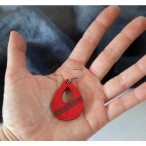 Unique <b>Red</b> Teardrop Wooden Statement Earring Lightweight <b>Jewellery</b> for Birthday Anniversary and Gift At Best Market Price - Product Image 3