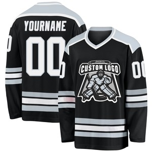 Maillot de hockey personnalisé noir, blanc et argenté, sublimation, respirant, uniforme d'équipe, vêtements de sport cousus, entraînement, haut athlétique pour hommes et jeunes - Product Image 1