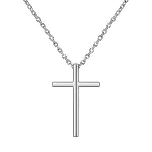 Collier classique tendance en argent 925 avec pendentif croix, chaîne à maillons, pour femme, usage quotidien, luxe, délicat, minimaliste, pour mariage et fête - Product Image 4
