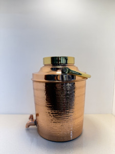Premium Portable <b>Copper</b> Water Dispenser Tank 08L Hammered Ayurvedic Matka Camper with Brass Carry <b>Handle</b> Leakproof Tap - Product Image 4