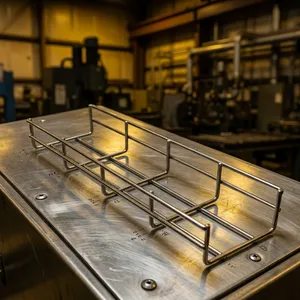Plateau de câblage en treillis métallique prégalvanisé Finepunch FP-CT-GI-0045 pour la pose de câbles, capacité de charge 100 kg, hauteur de rail latéral 500 mm - Product Image 5