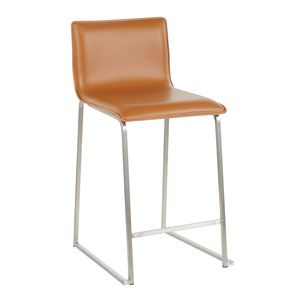 Mara 26 \ "Set di 2 sgabello da banco in acciaio inox spazzolato con mobili da cucina in ecopelle cammello - Product Image 2