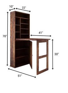 Solid Wood Drop Down Writing <b>Desk</b> with Storage <b>Cabinet</b> | 2-in-1 Foldaway Home Office Table | Pindel Handicraft - Product Image 2