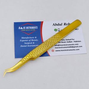 Pinzas de extensión de pestañas de acero inoxidable de alta calidad Agarre de diamante chapado en oro con punta puntiaguda sostenible - Product Image 4