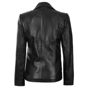 Women's Black Genuine Lambskin Leather Blazer <b>Jacket</b>, Classic Two-Button Slim Fit Office Suit for Ladies, Plus Size Available - Product Image 2