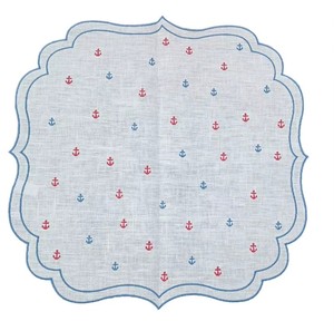 Custom Classic Luxury Washable Reuse Embroidery Anchor <b>Placemats</b> Napkins Sets 100% Linen Blue Edge Mats Home Wedding Events - Product Image 2